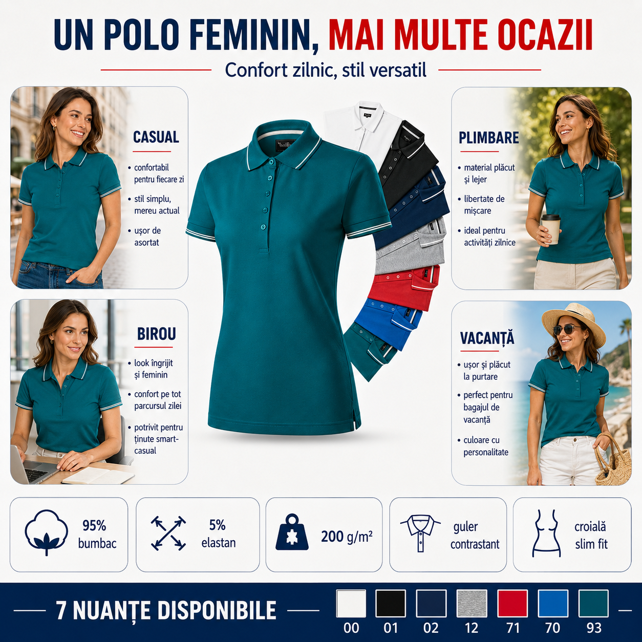 Tricou polo damă premium Malfini 253 Perfection Plain 95% bumbac 5% elastan 7 culori disponibile